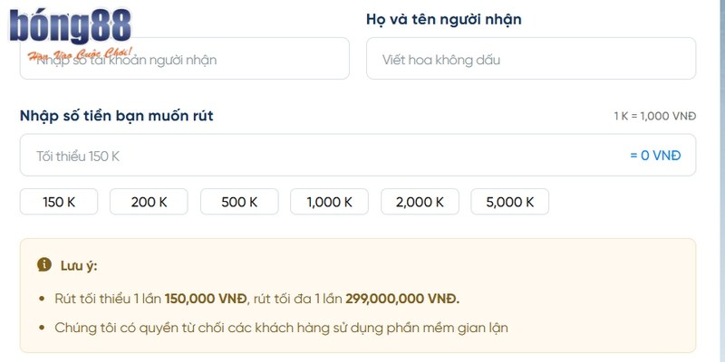 Bật mí thao tác thực hiện rút tiền Bong88 cơ bản